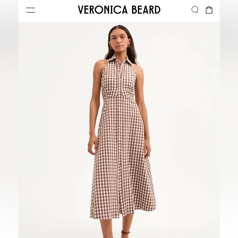 Veronica Beard Brown Gingham Seersucker Midi Dress